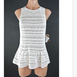 Rachel Roy Top L White Lace Stretch sleeveless Fl